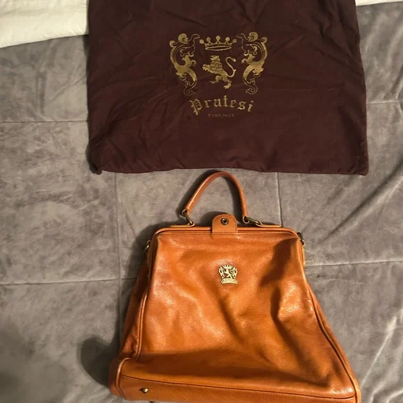 Pratesi Leather Top-Handle Satchel in Cognac Brown - Picture 6 of 9